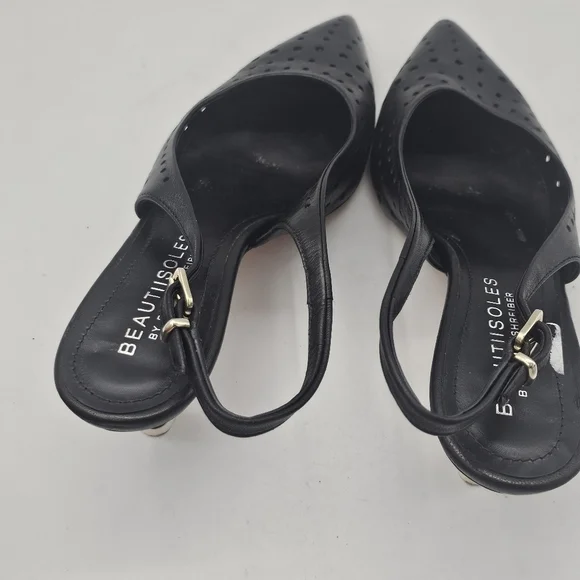 Beautiisoles Flynn Perforated Slingback Heels Women's 10 Black - Picture 6 of 11